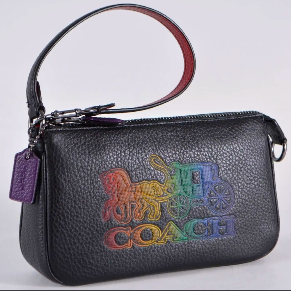 COACH Rainbow Signature Black Leather Nolita Handbag - Picture 2 of 9